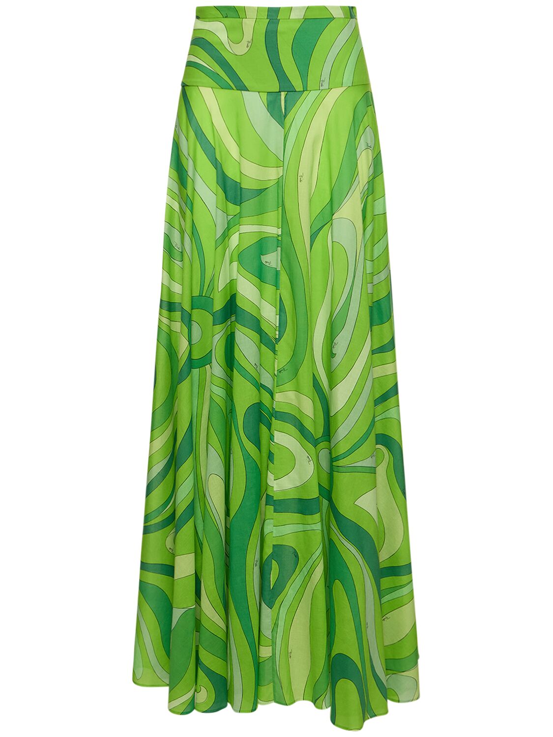 Pucci Marmo印花棉质细布超长半身裙 In Green