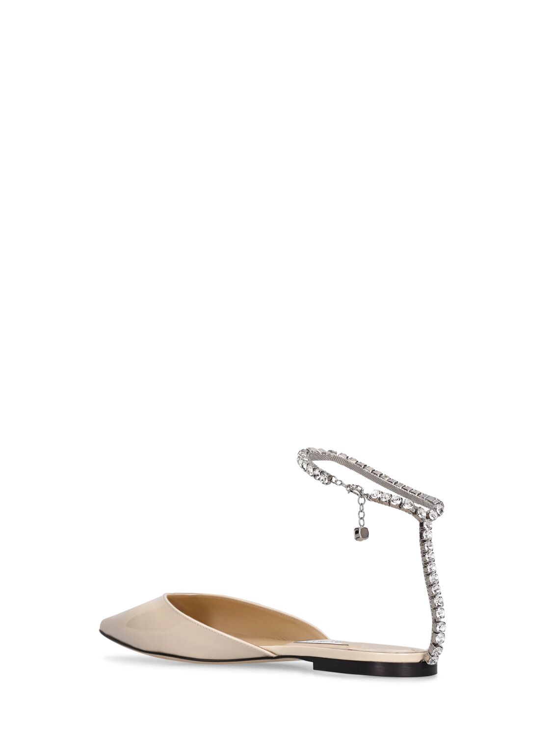 Shop Jimmy Choo 10mm Saeda Patent Leather Flats In White,crystal