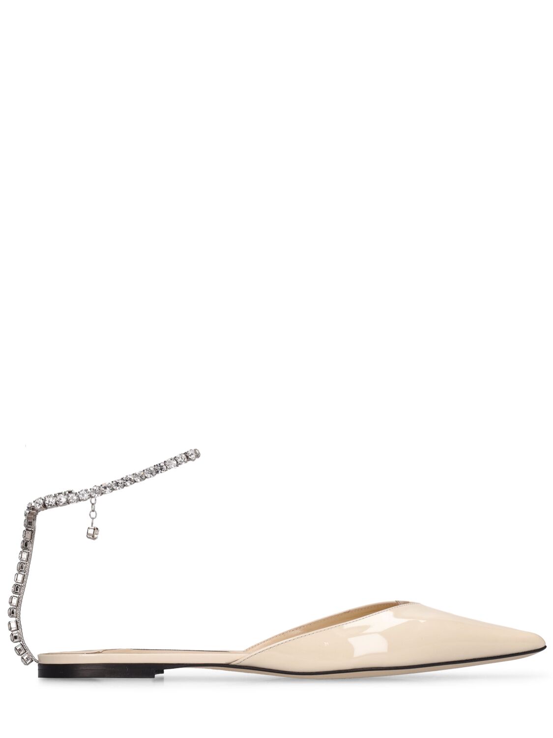 Jimmy Choo 10mm Saeda Patent Leather Flats In White,crystal
