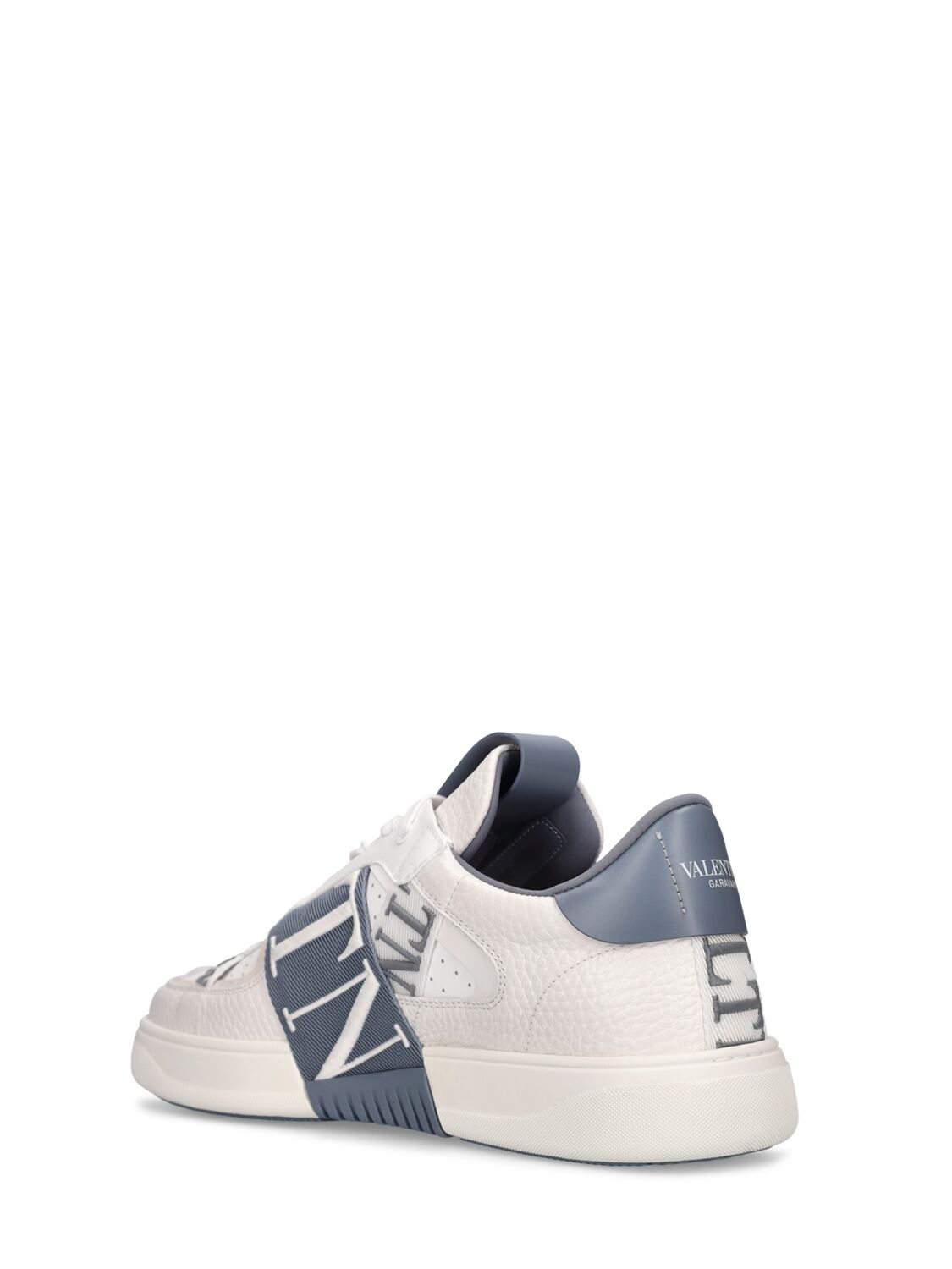 Shop Valentino Vl7n Leather Low Top Sneakers In White,blue