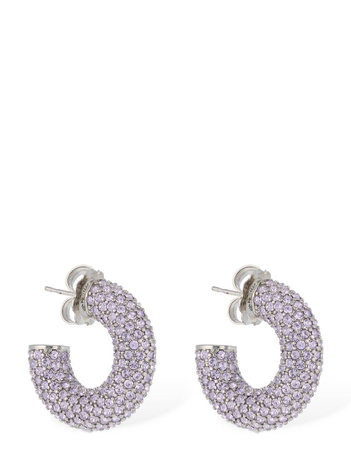 Shop Amina Muaddi Small Cameron Hoop Earrings In Violet,crystal