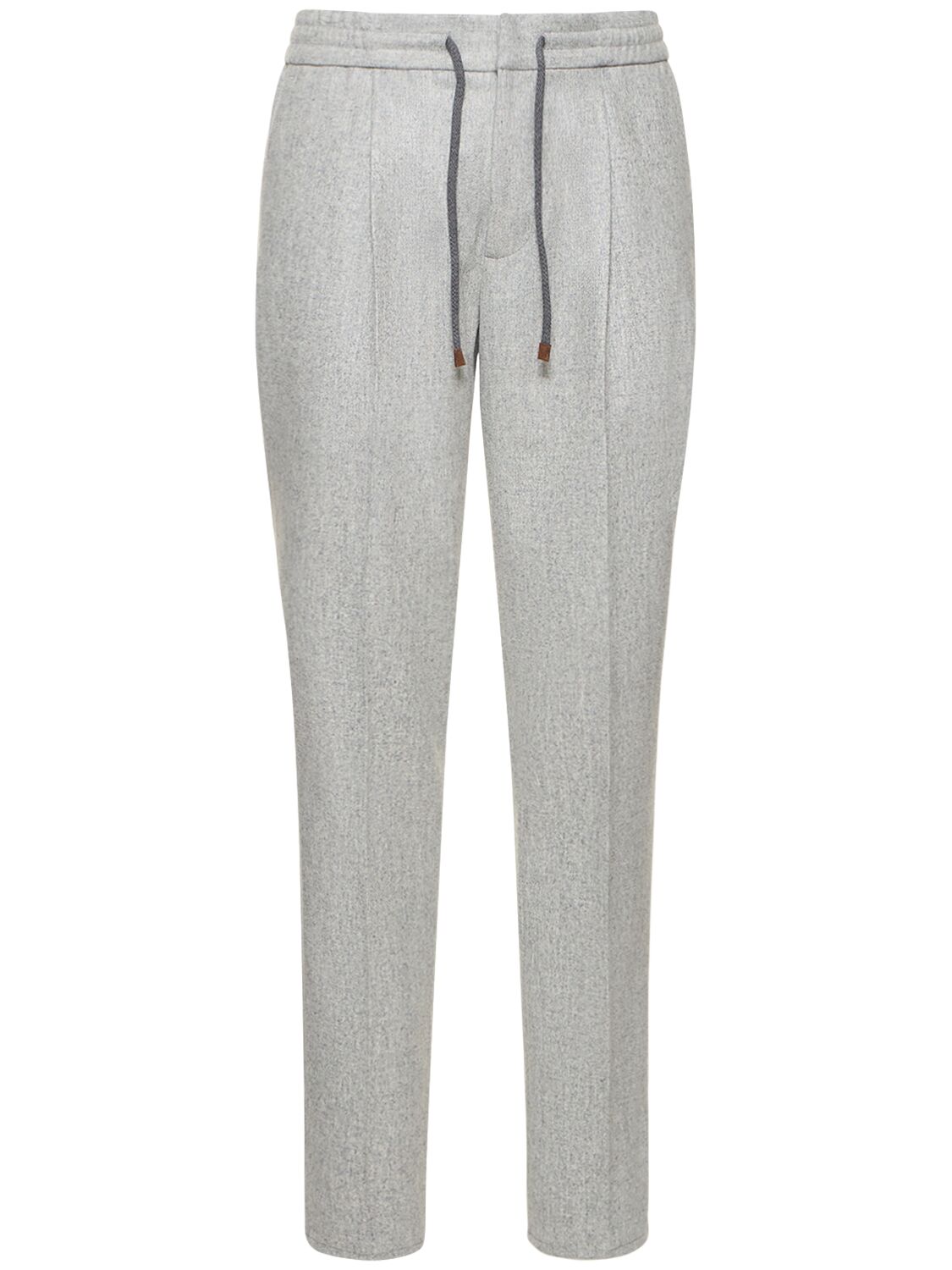 Brunello Cucinelli Wool Flannel Sweatpants In Pearl Grey