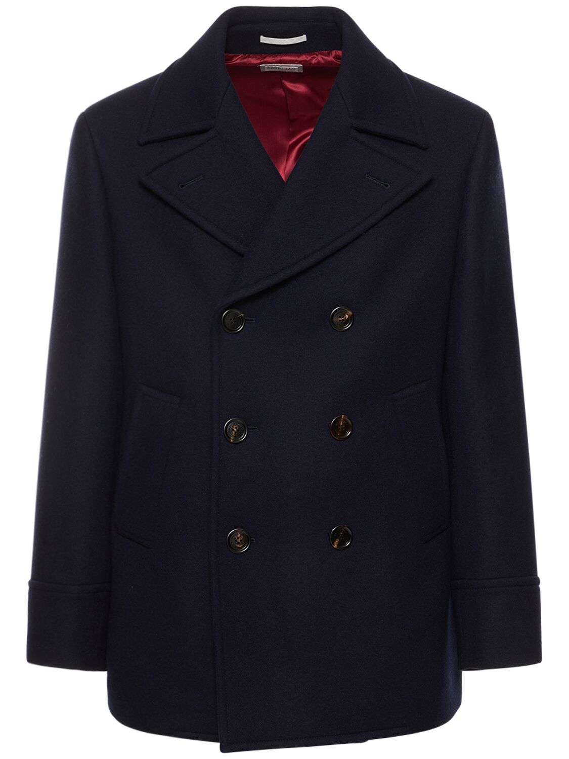 Brunello Cucinelli Wool & Cashmere Peacoat In Navy