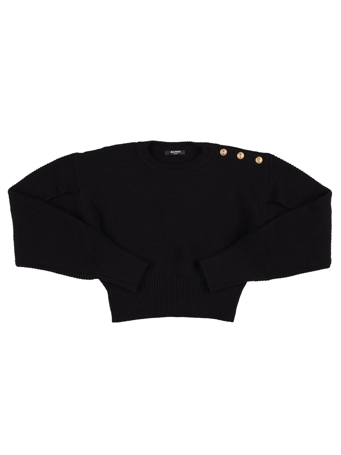 Balmain Kids' Rib Knit Wool & Cashmere Sweater In Black