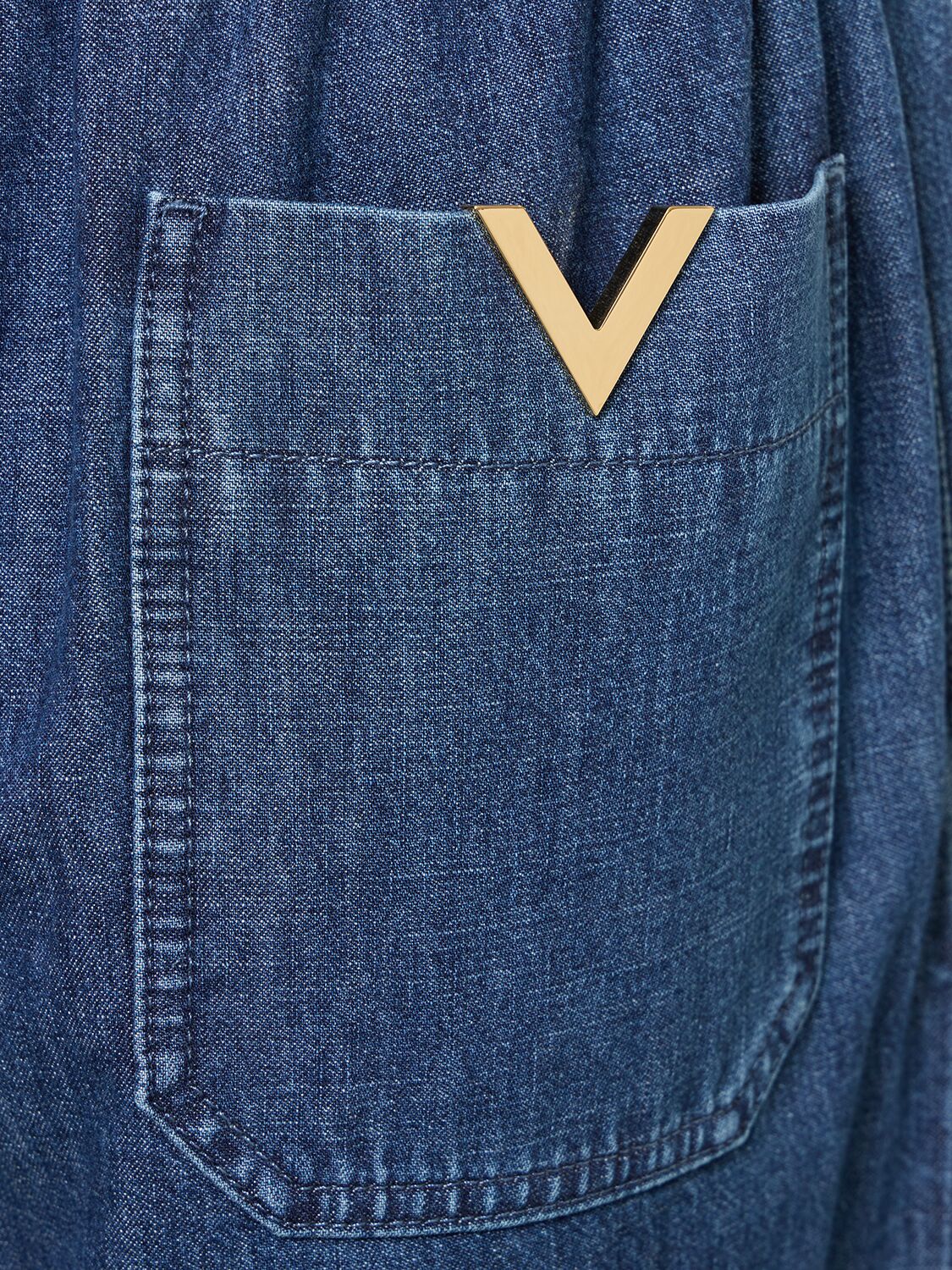 Shop Valentino Chambray Denim High Waist Wide Jeans In Blue