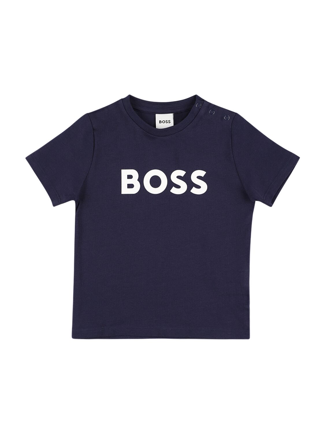 Hugo Boss Kids' 胶浆logo棉质平纹针织t恤 In Navy