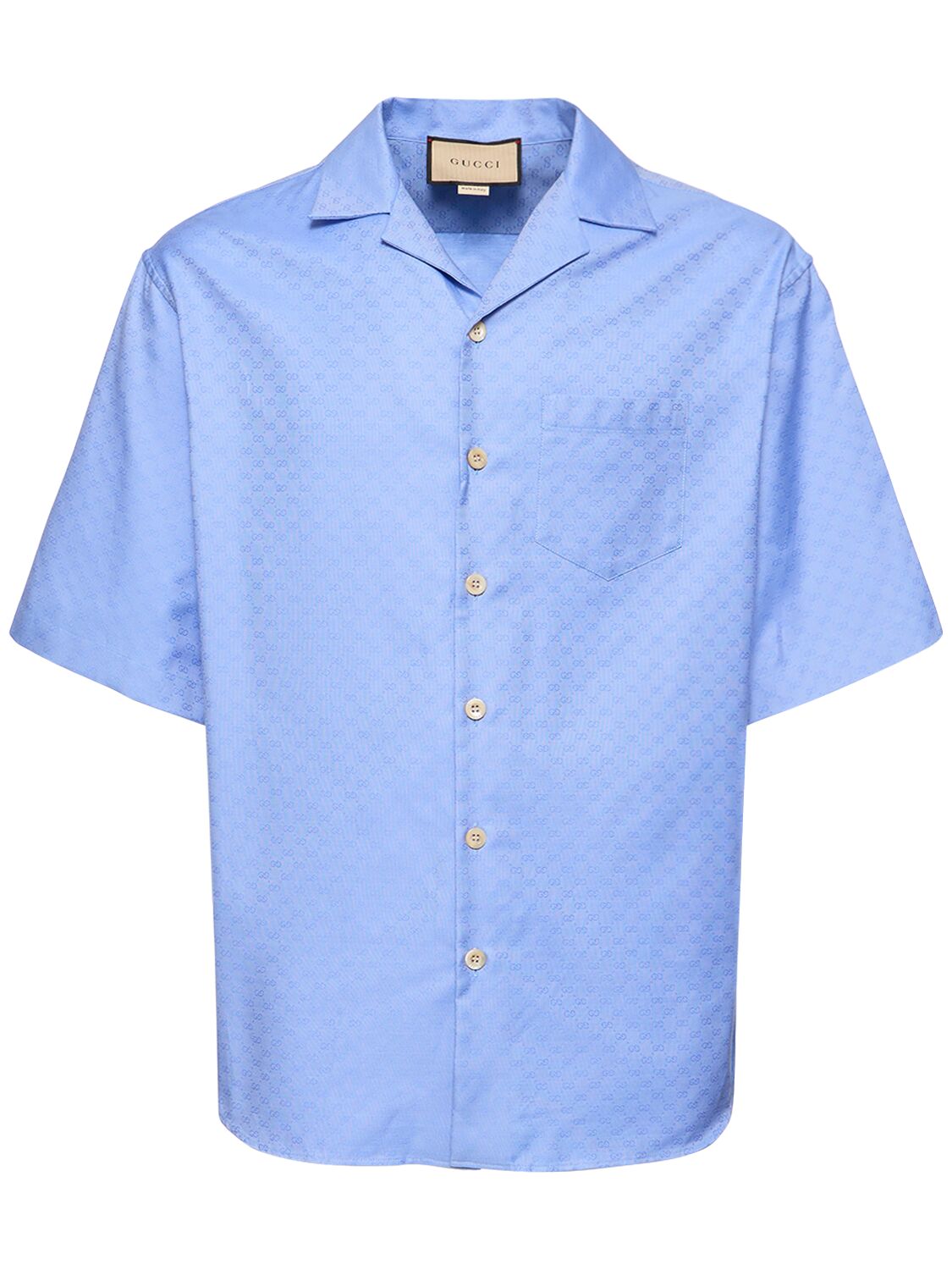 Shop Gucci Gg Mignon Oxford Cotton Shirt In Sky Blue