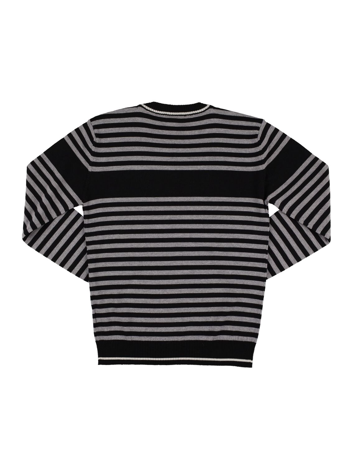 Shop Balmain Striped Wool Knit Sweater W/logo In Black,grey