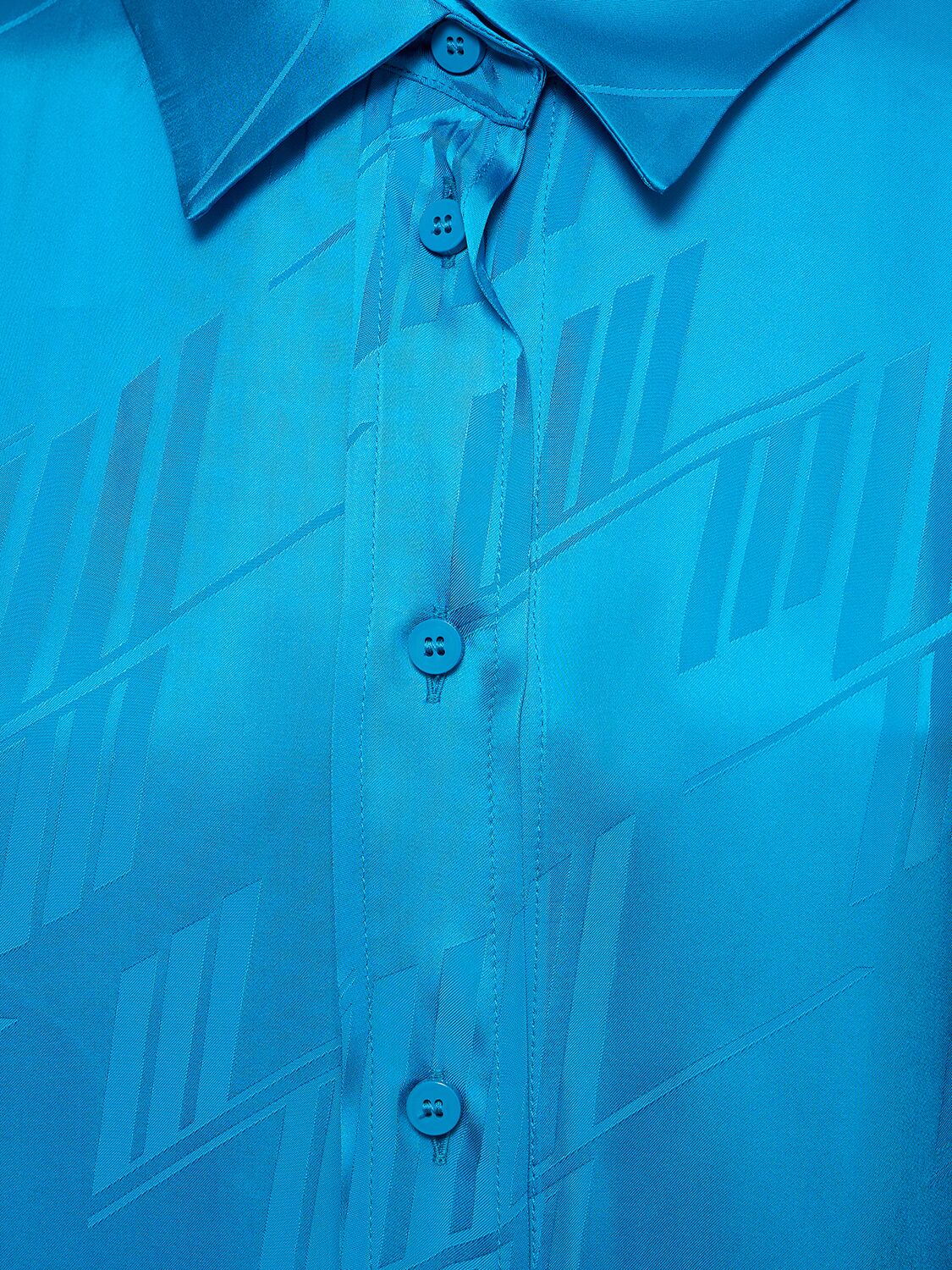 Shop Attico Diana Logo Jacquard Satin Overshirt In Light Blue