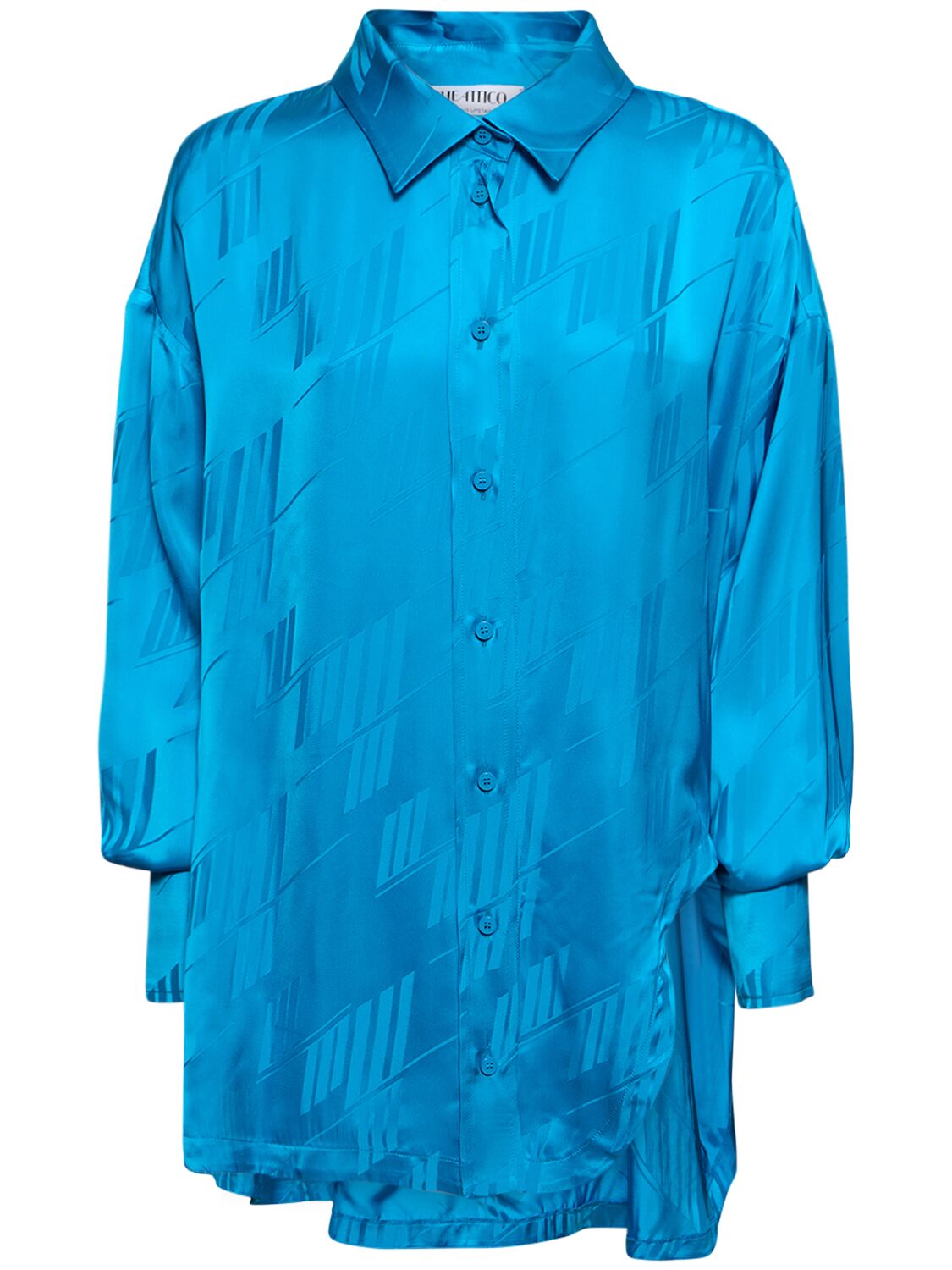 Attico Diana Logo Jacquard Satin Overshirt In Light Blue