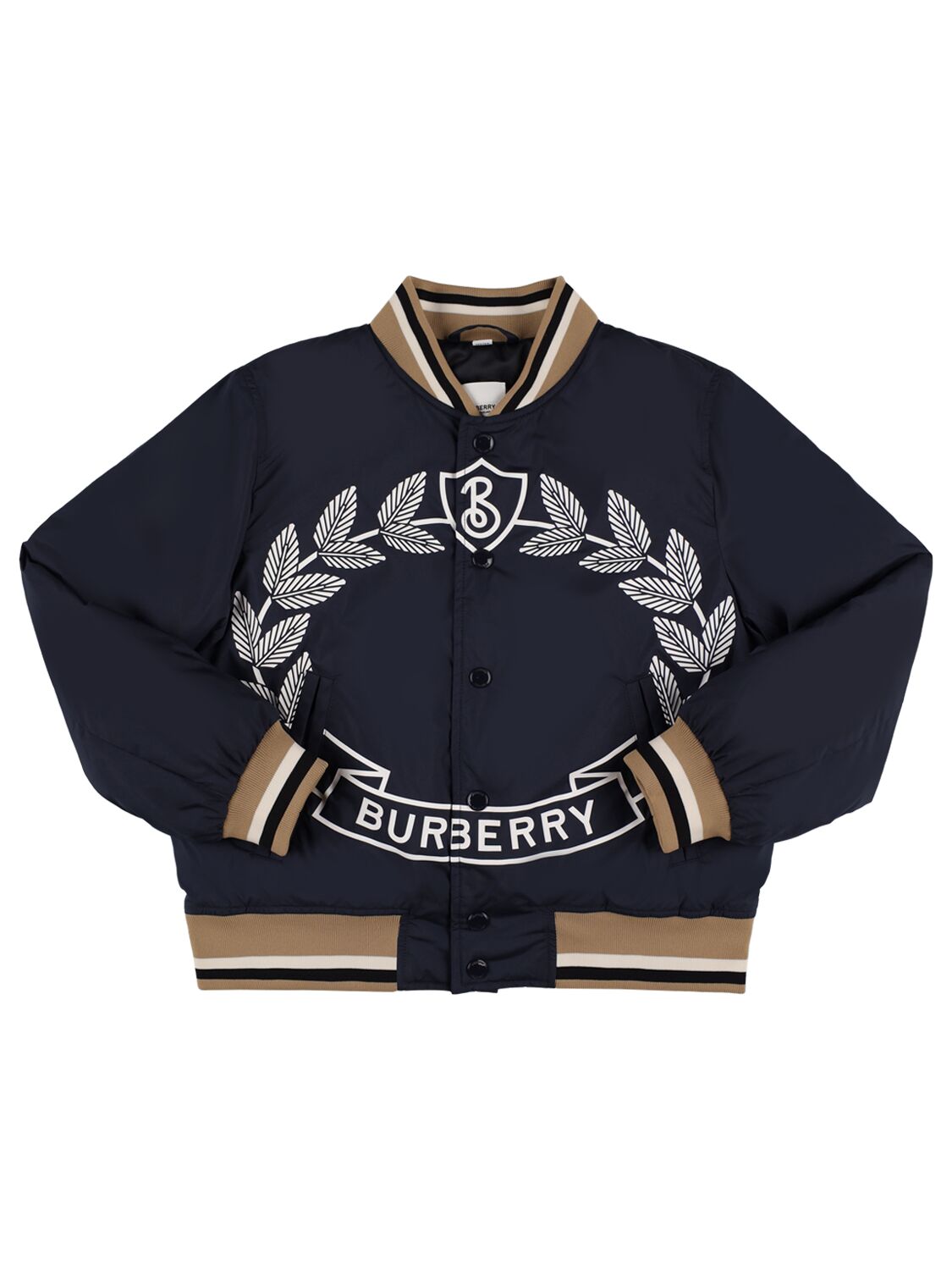 Burberry Kids' Logo Print Faux Leather Bomber Jacket In Navy