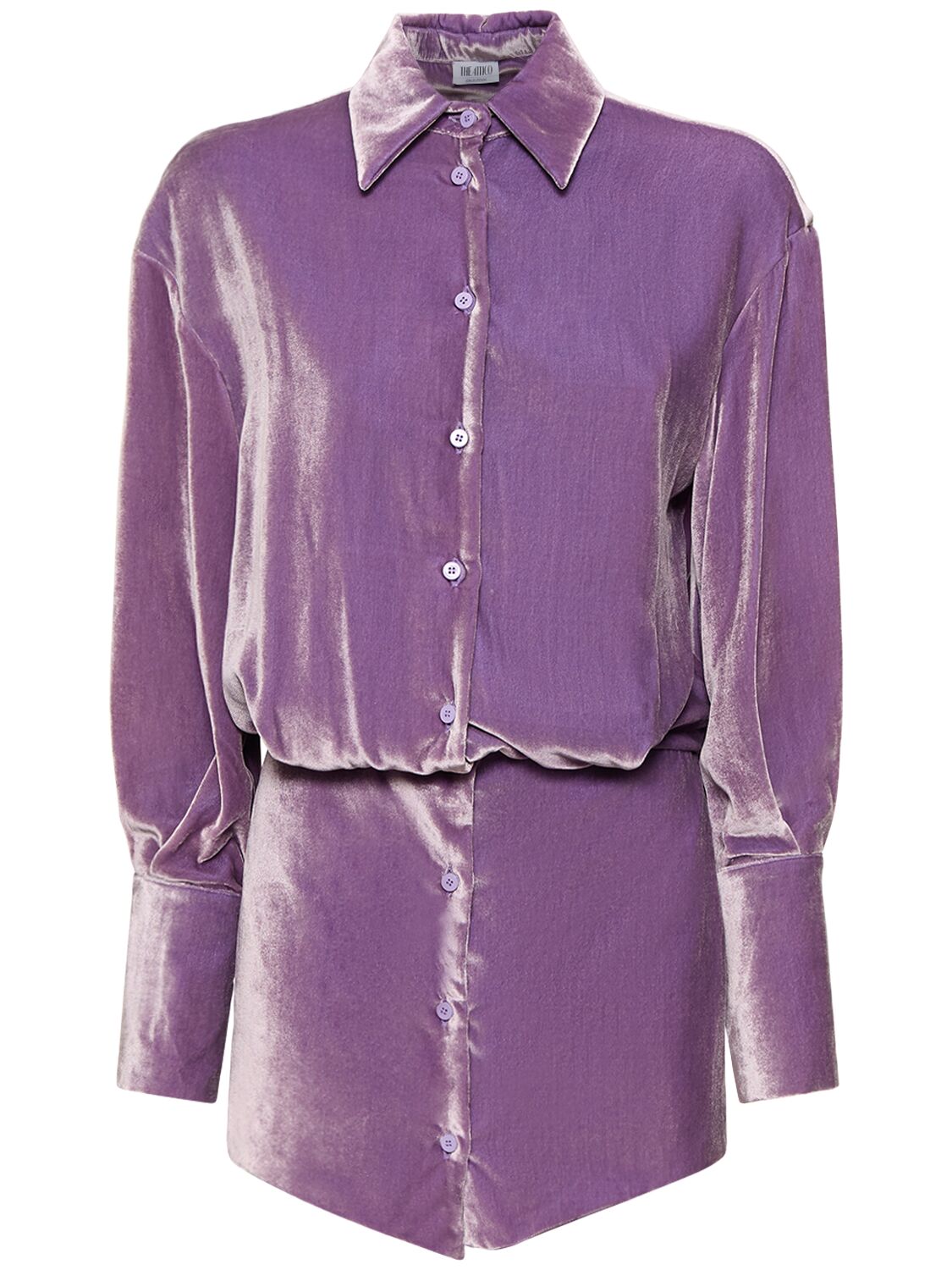 Shop Attico Silvye Velvet Mini Shirt Dress In Lavender