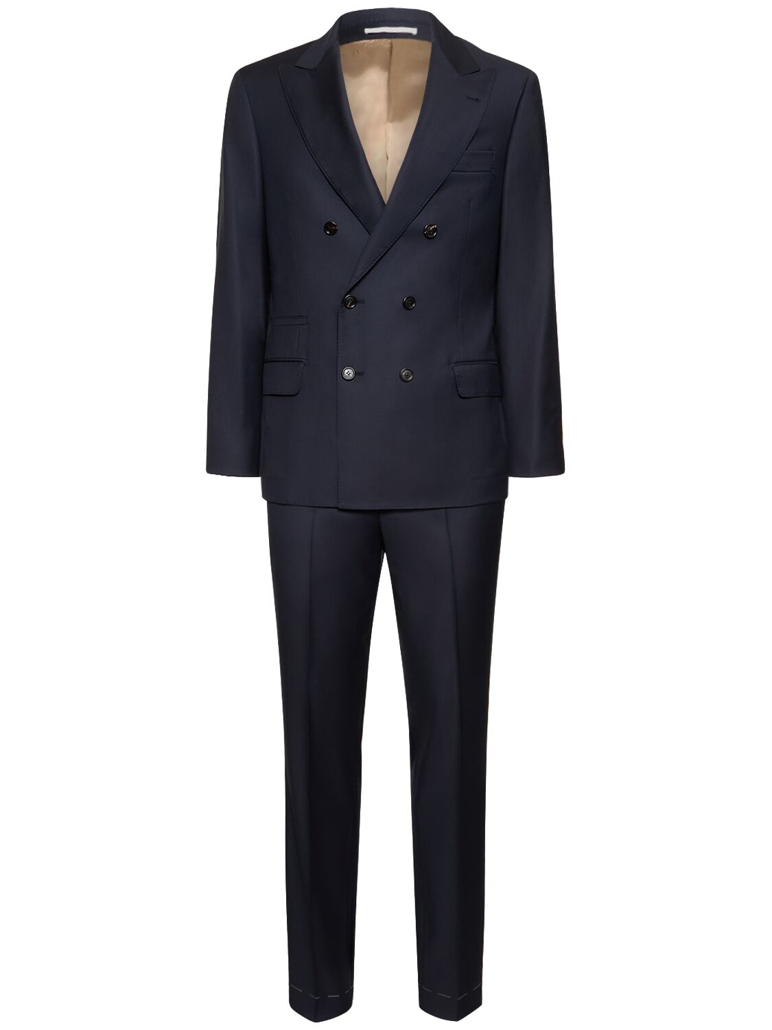 Brunello Cucinelli Wool Double Breasted Suit In Navy