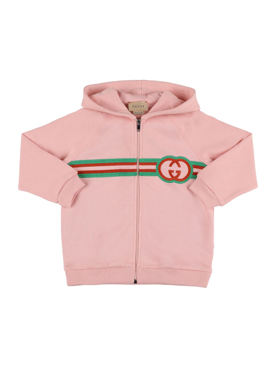 Shop Gucci Felted Cotton Jersey Zip Hoodie In Smooth Pink