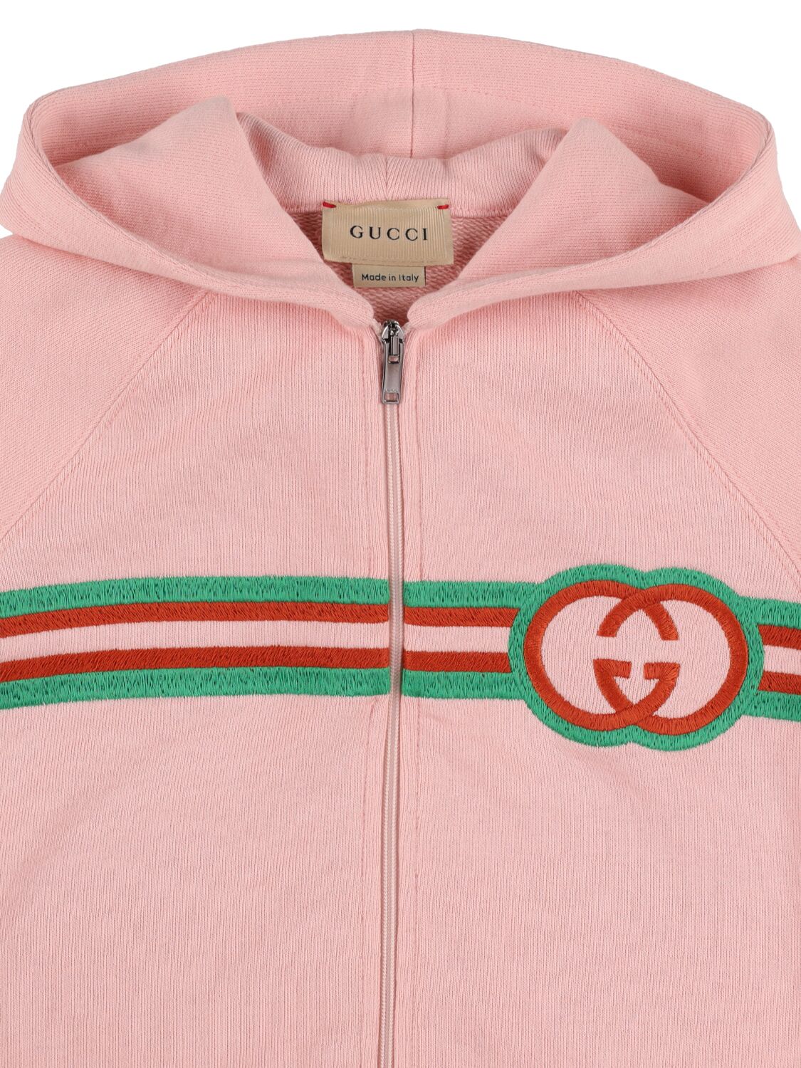 Shop Gucci Felted Cotton Jersey Zip Hoodie In Smooth Pink