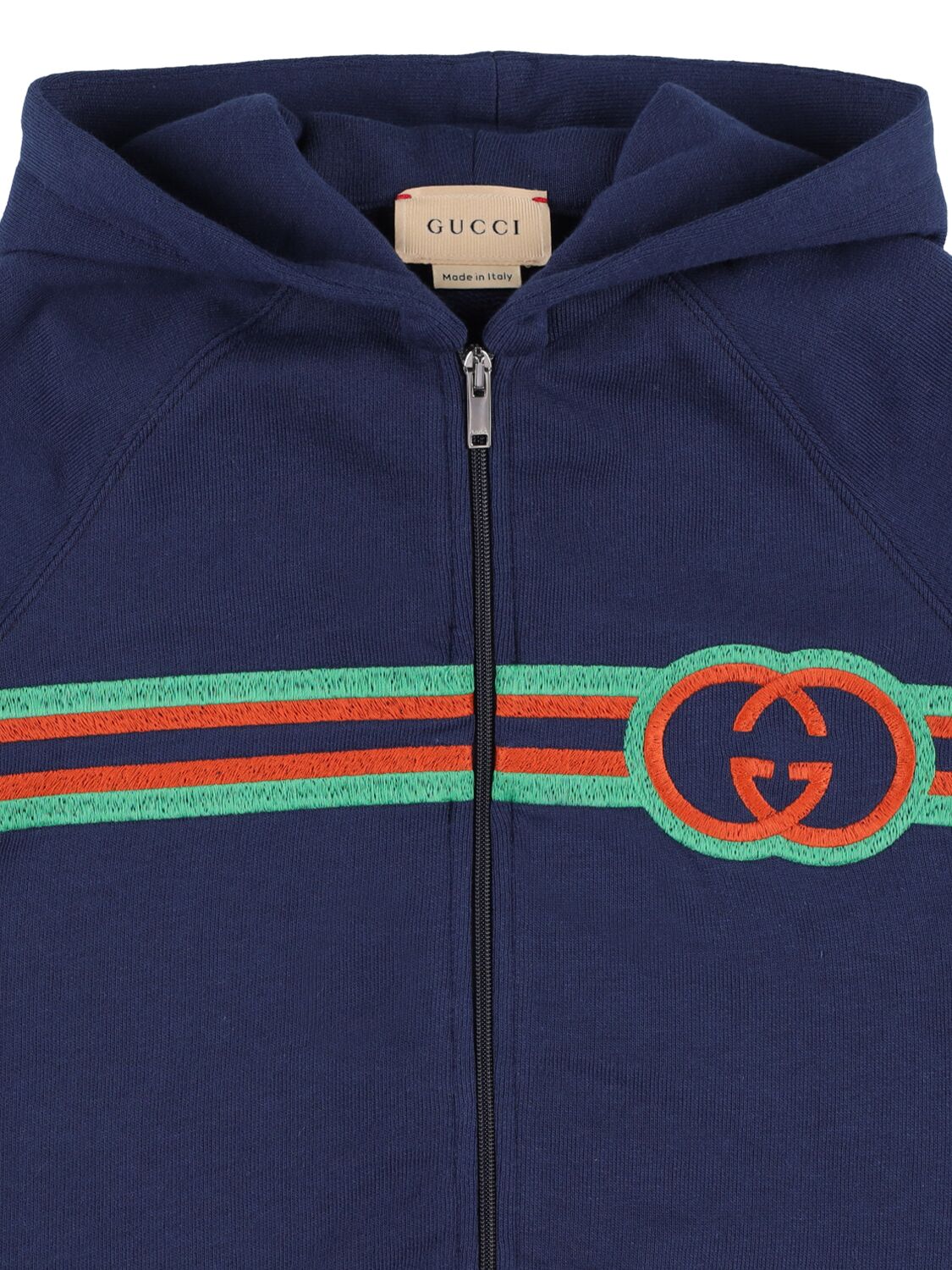 Shop Gucci Felted Cotton Jersey Zipped Sweatshirt In Blue