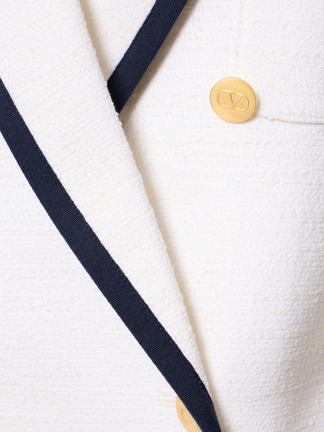 Shop Valentino Double Breast Crisp Tweed Jacket In White,navy