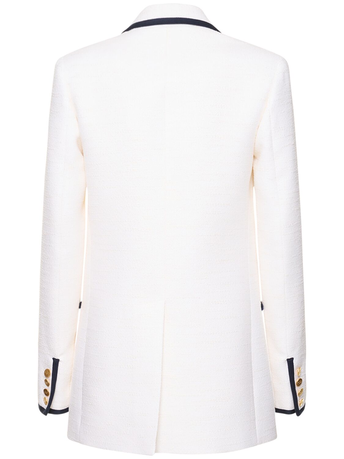 Shop Valentino Double Breast Crisp Tweed Jacket In White,navy