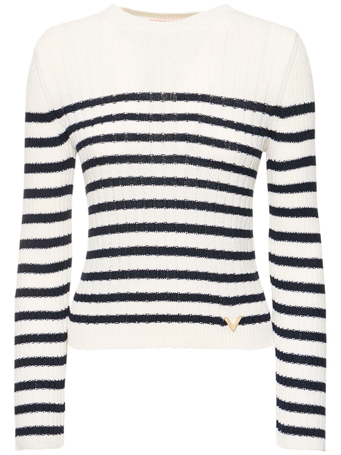 Valentino Striped Viscose Blend Knit Sweater In White,navy