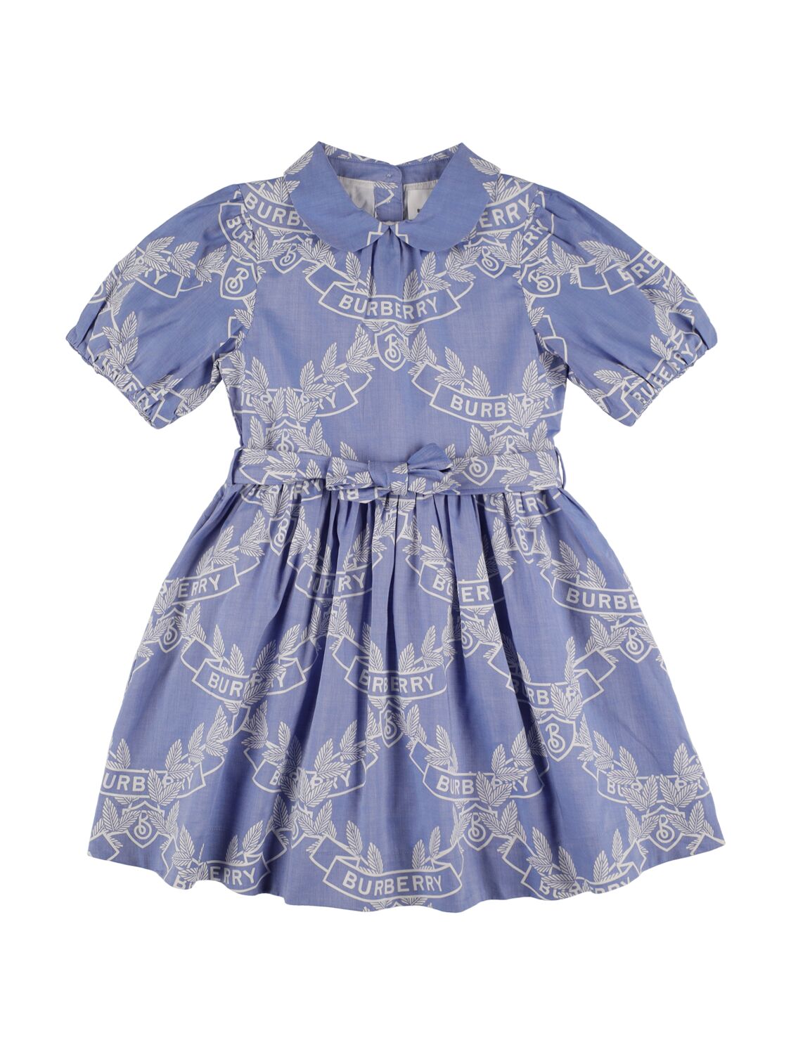 Burberry Kids' Printed Cotton Dress W/ Puff Sleeves In Light Blue