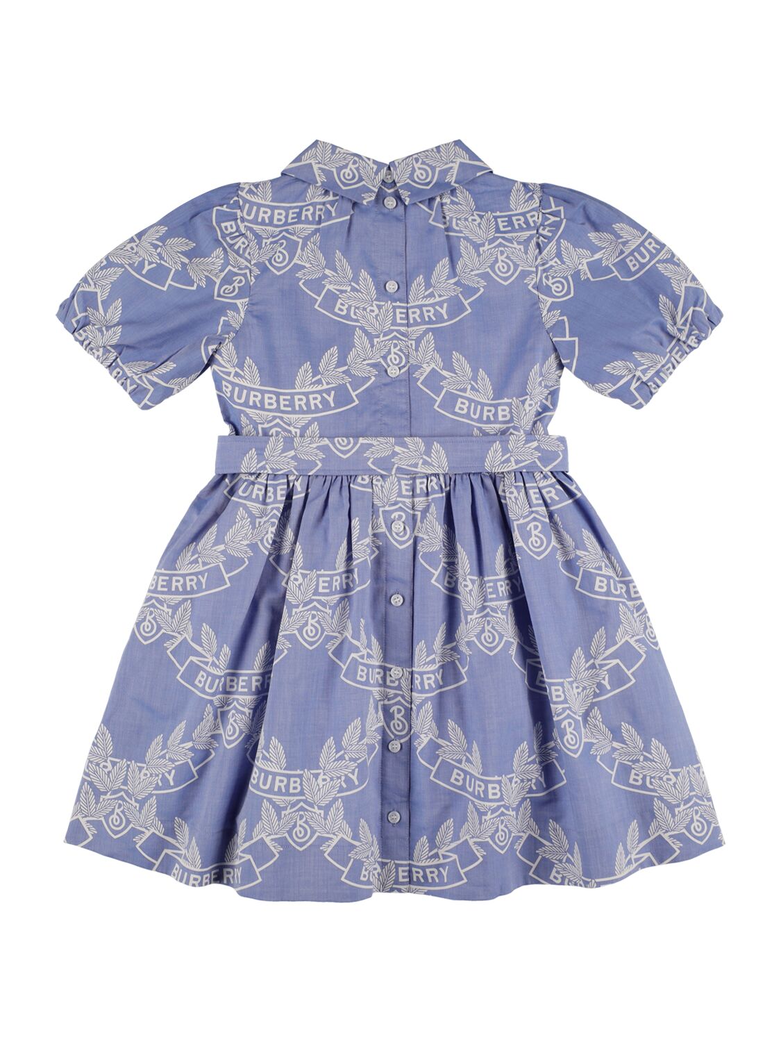 Shop Burberry Printed Cotton Dress W/ Puff Sleeves In Light Blue