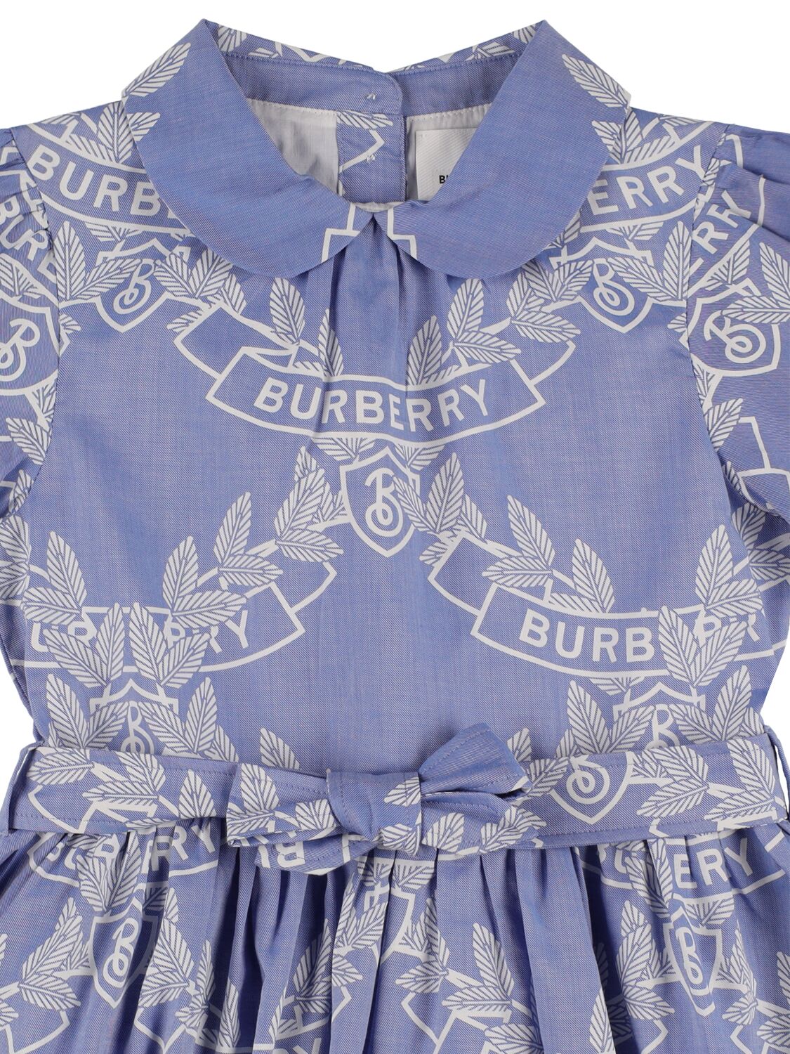 Shop Burberry Printed Cotton Dress W/ Puff Sleeves In Light Blue