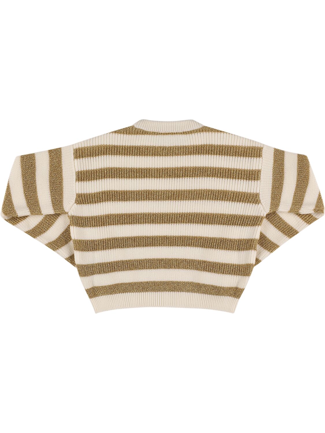 Shop Balmain Striped Wool Knit Sweater In White,gold