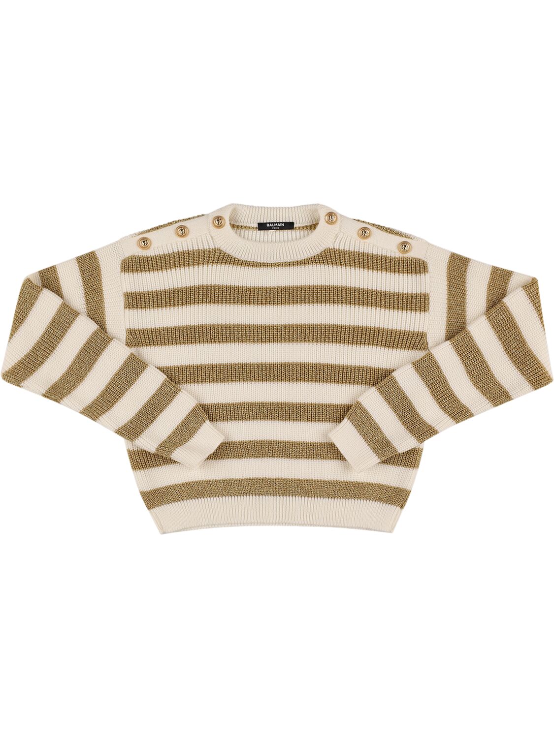 Balmain Kids' Striped Wool Knit Sweater In White,gold