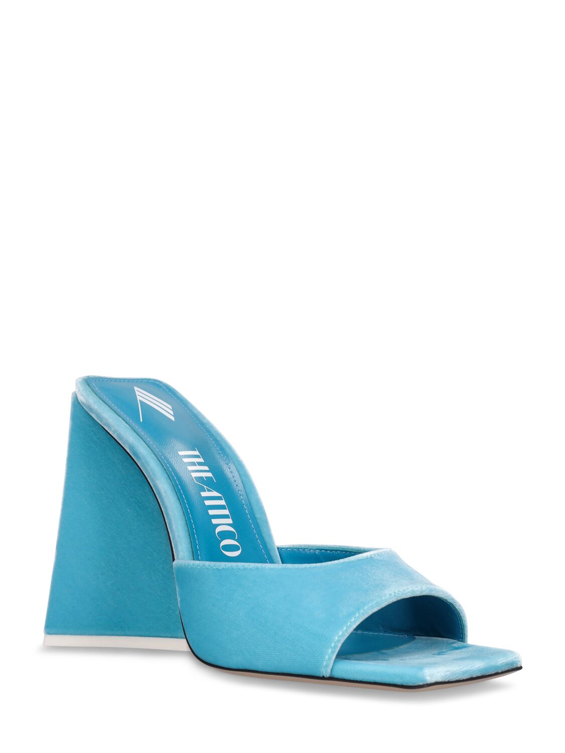 Shop Attico 115mm Devon Velvet Mules In Light Blue