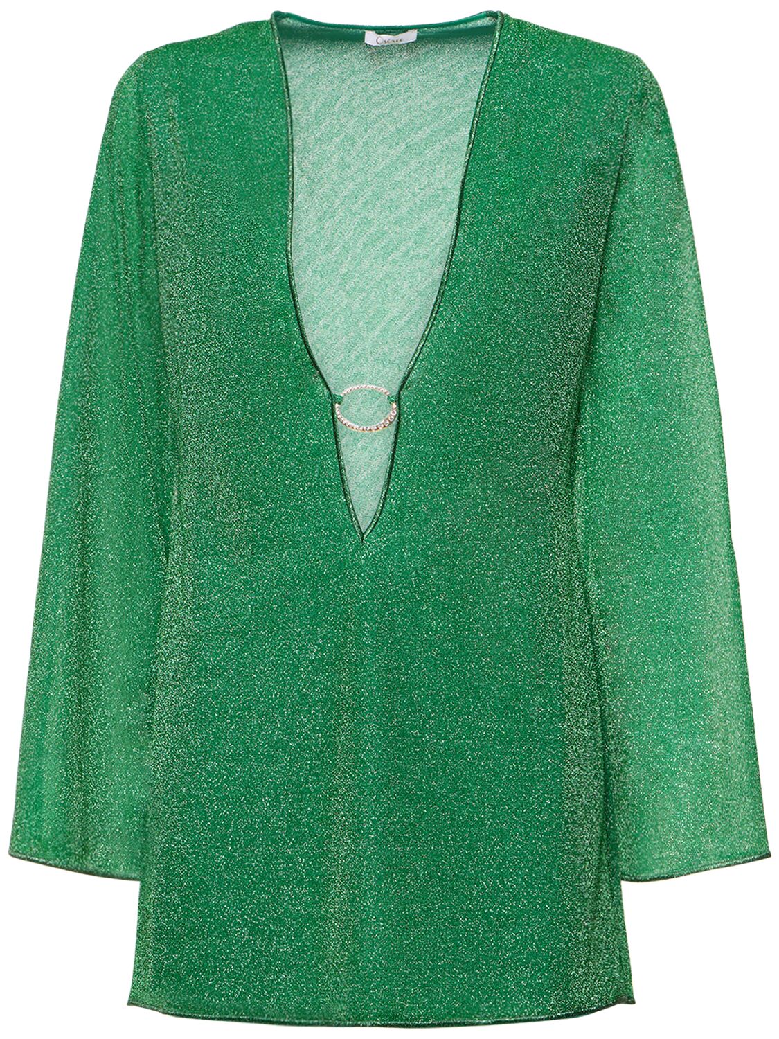 Oséree Swimwear Lumiere Lurex Mini Kaftan Dress In Green
