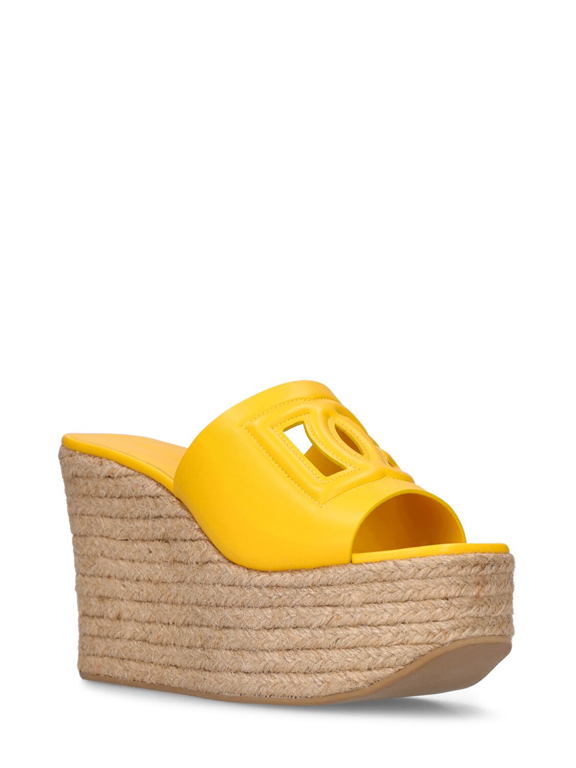 Shop Dolce & Gabbana 105mm Leather Espadrille Wedges In Yellow