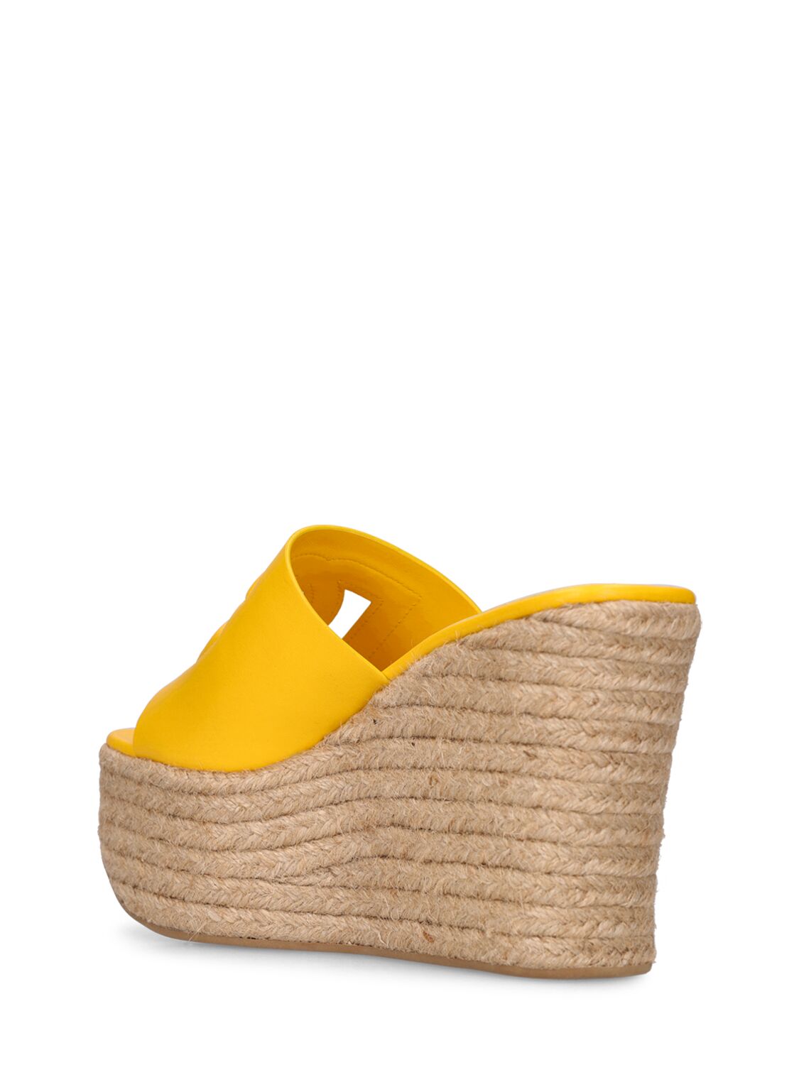 Shop Dolce & Gabbana 105mm Leather Espadrille Wedges In Yellow
