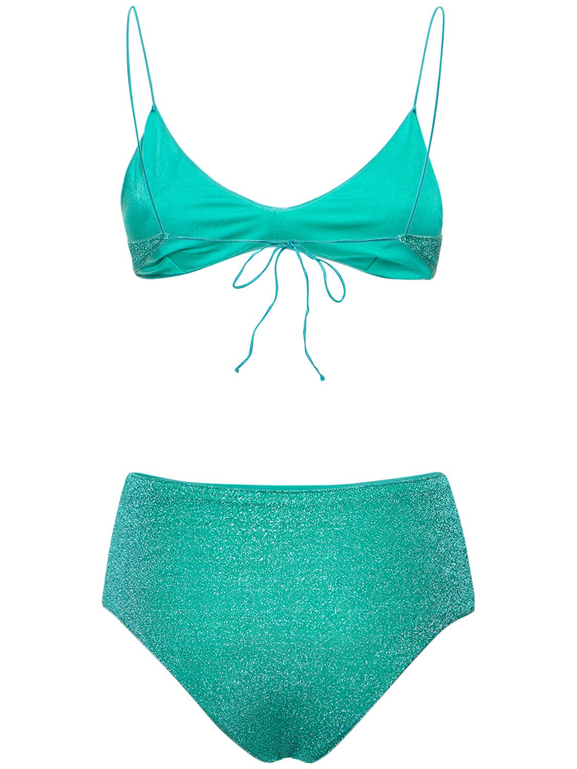 Shop Oséree Swimwear Lumiere High Rise Lurex Bikini Set In Blue