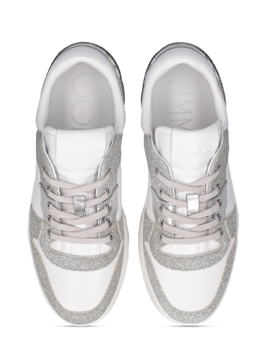 Shop Jimmy Choo Florent Glittered Sneakers In X Silver,white