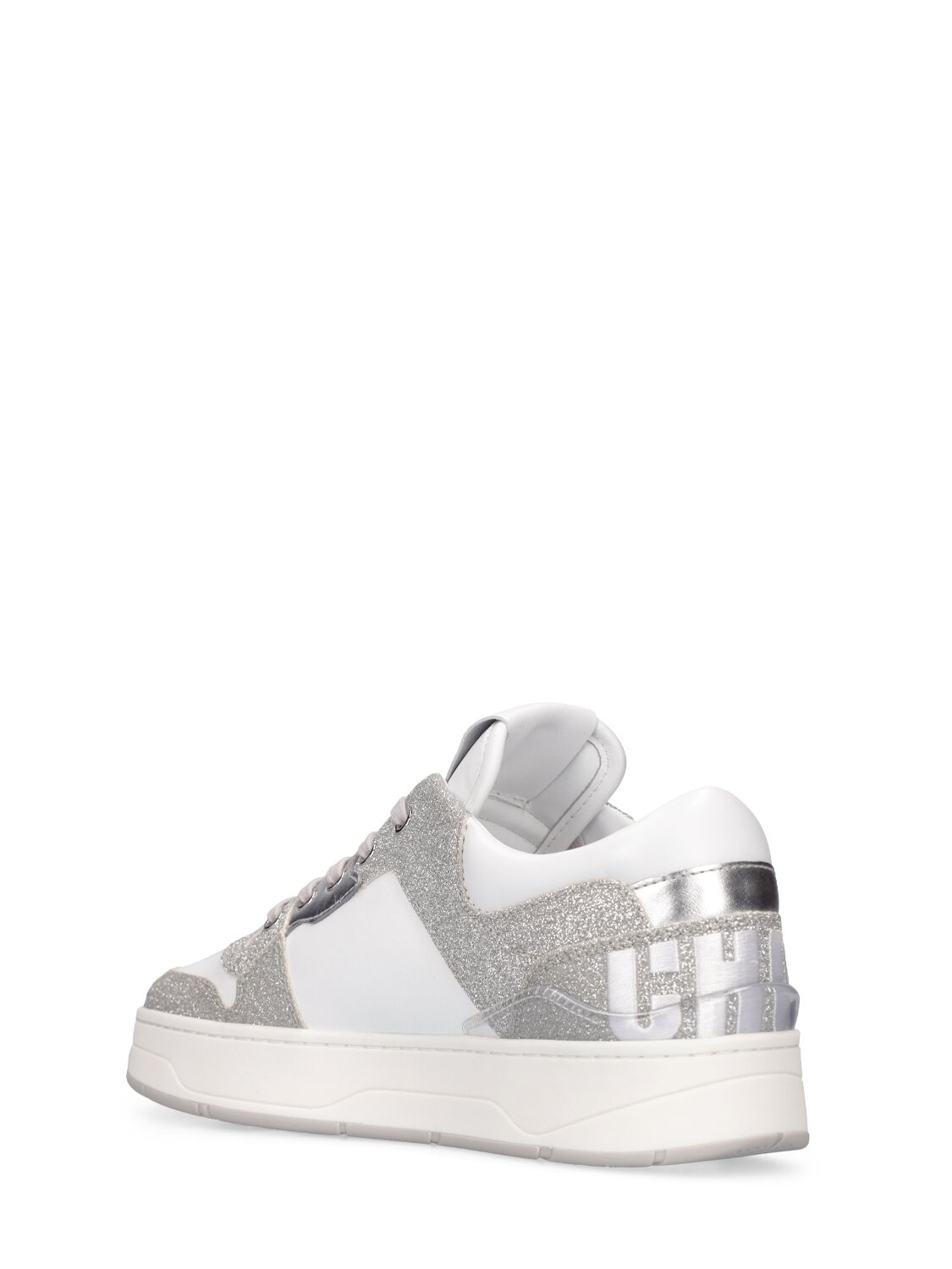 Shop Jimmy Choo Florent Glittered Sneakers In X Silver,white