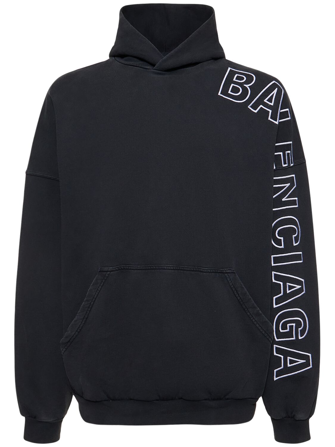 Shop Balenciaga Cotton Sweatshirt Hoodie In Washed Black