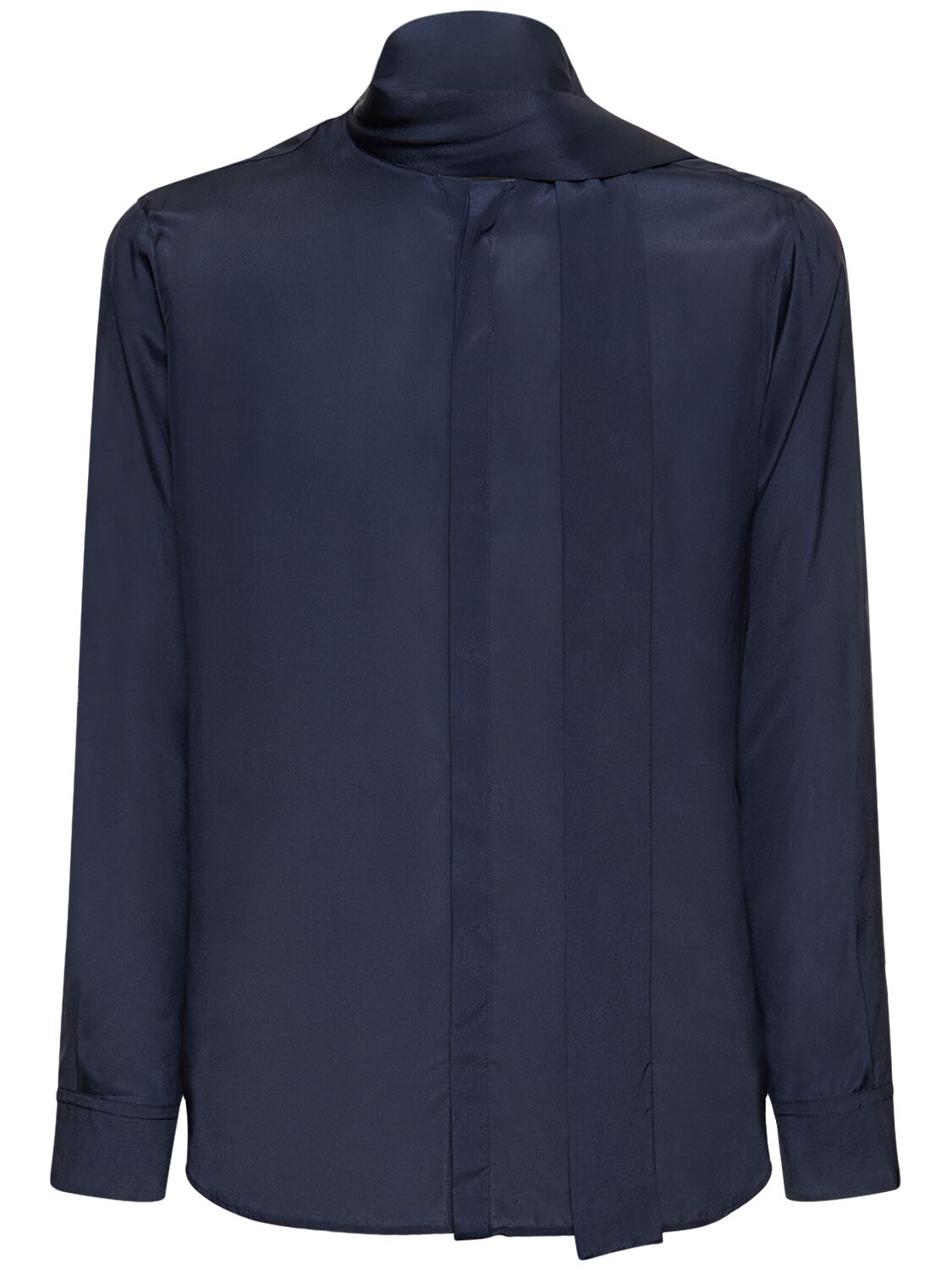 Shop Valentino Silk Long-sleeved Scarf Shirt In 네이비