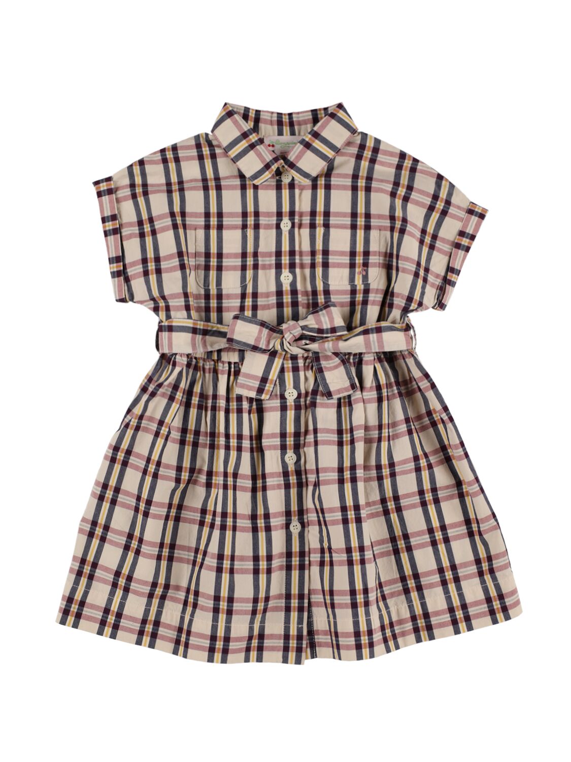 Bonpoint Kids' Check Print Cotton Shirt Dress W/belt In Multicolor