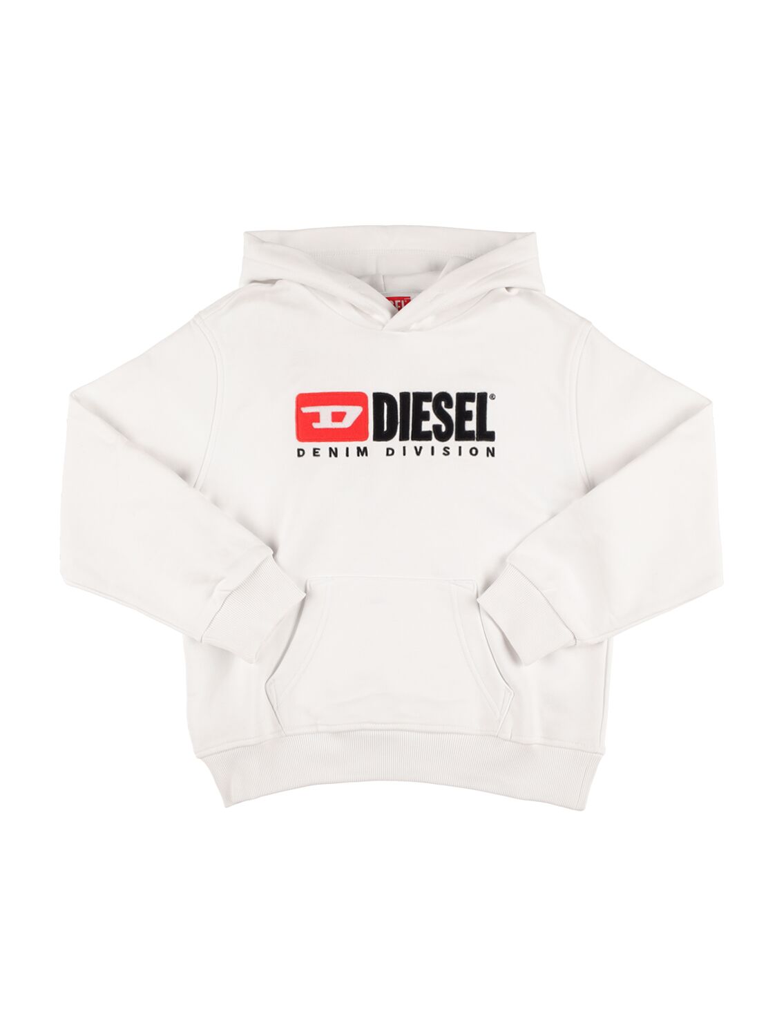 Diesel Kids' Embroidered Logo Cotton Hoodie In White