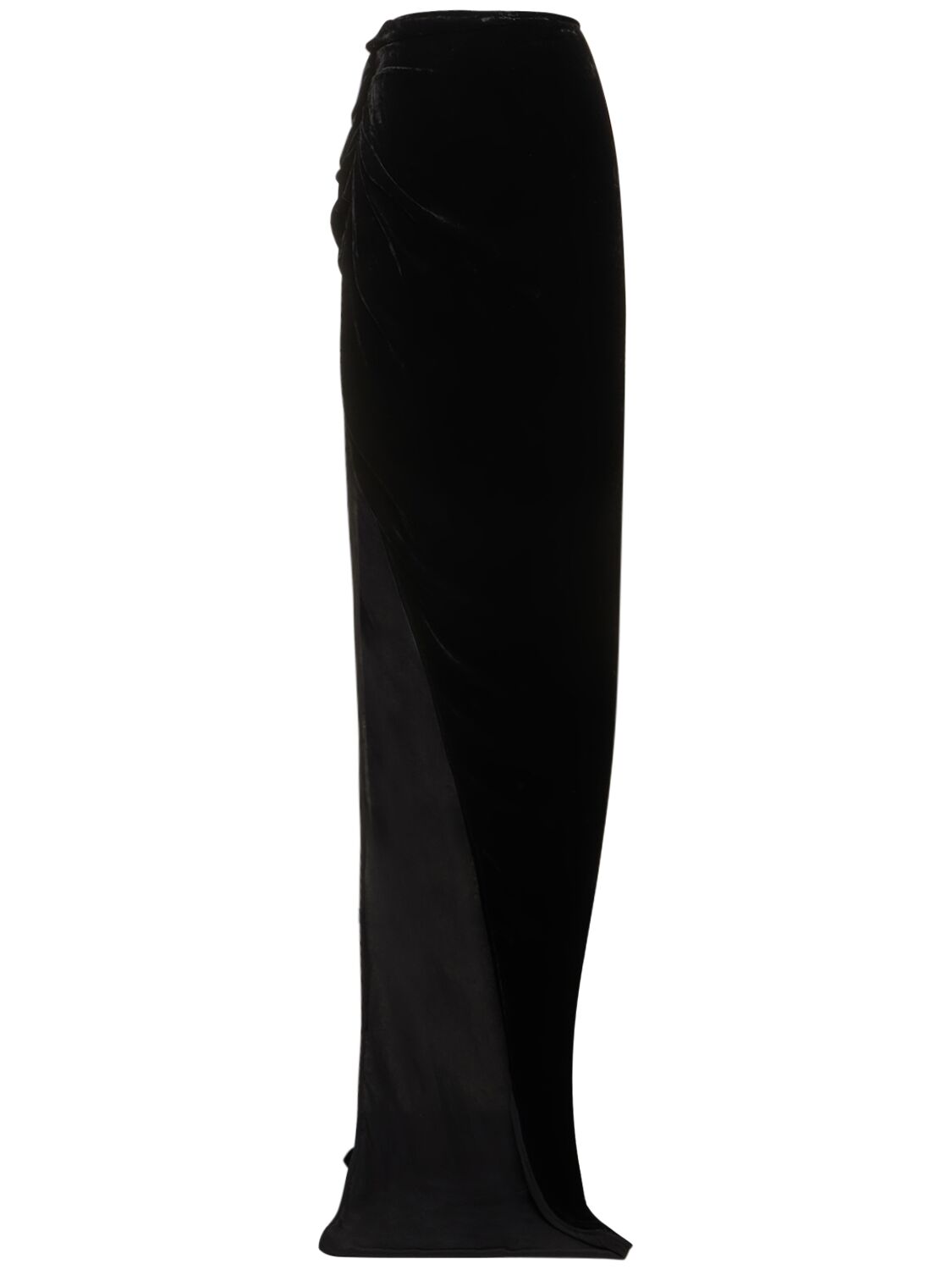 Rick Owens Edfu Asymmetric Velvet Long Skirt W/slit In Black