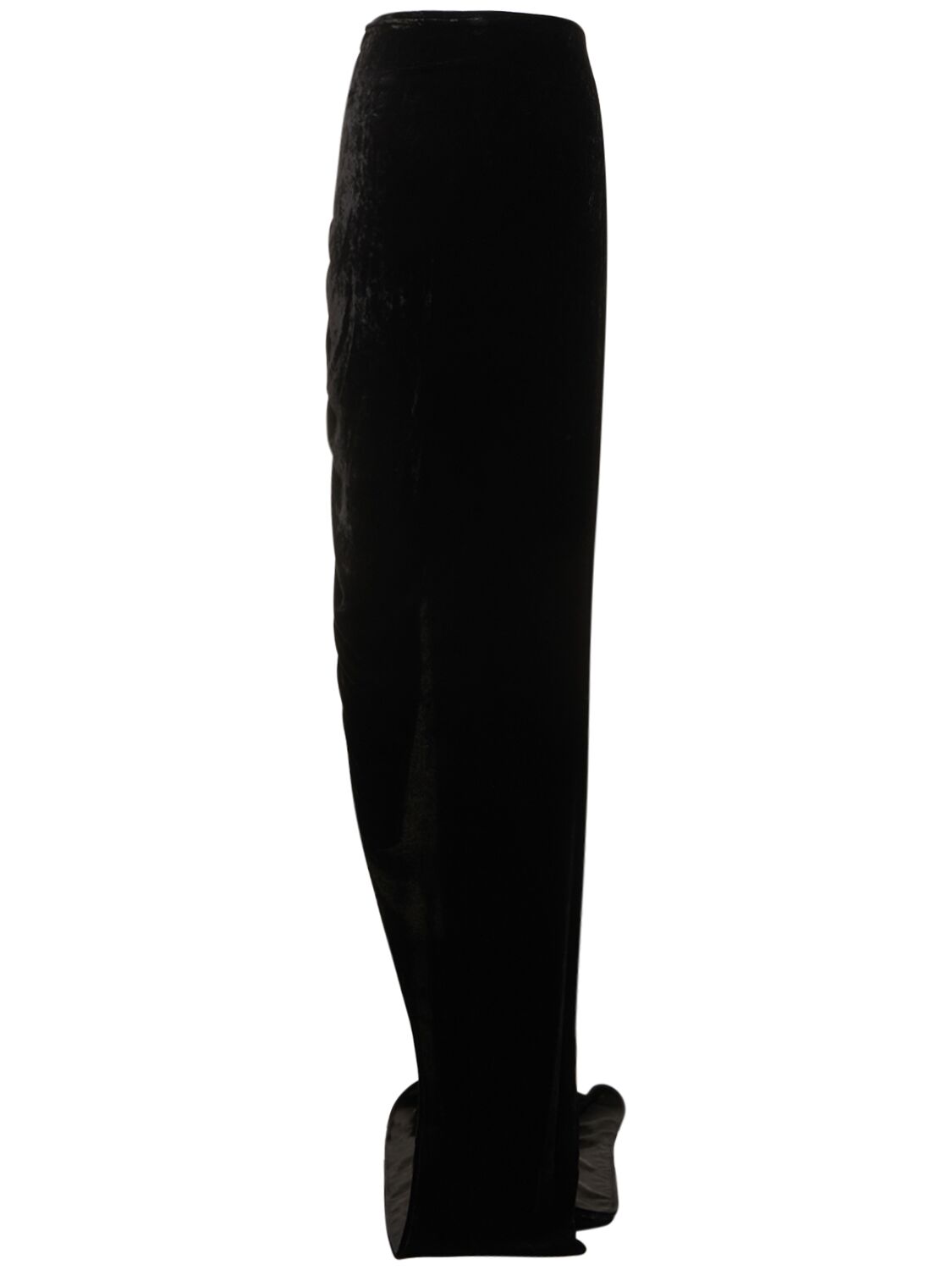 Shop Rick Owens Edfu Asymmetric Velvet Long Skirt W/slit In Black