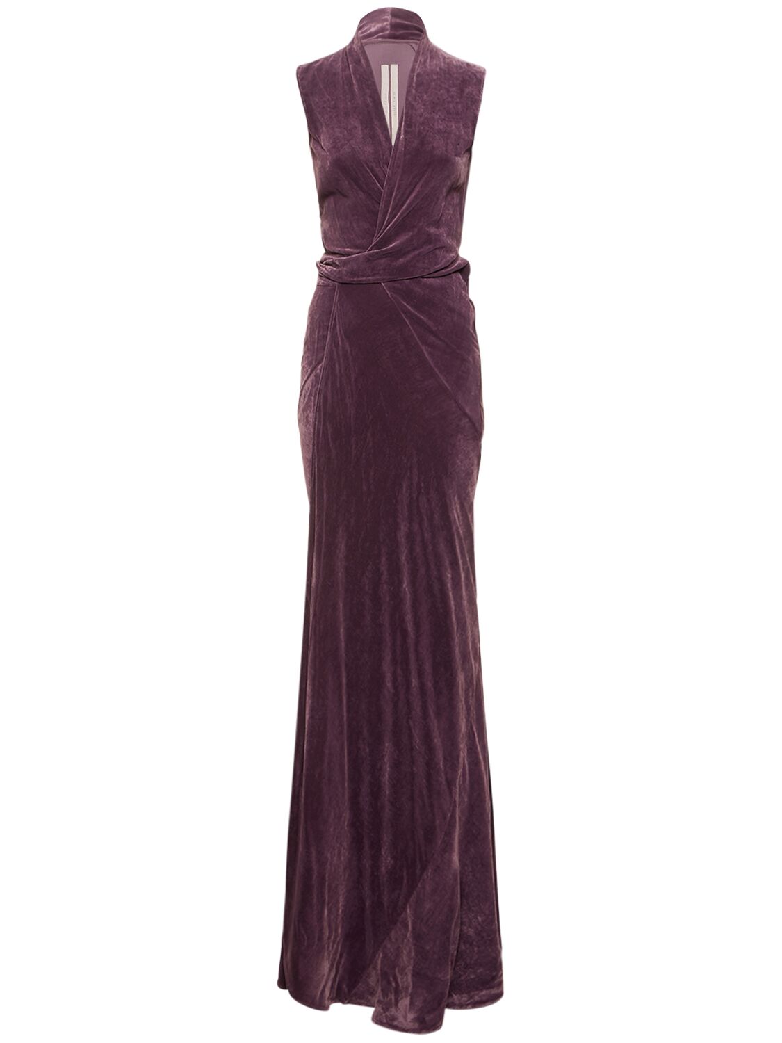 Rick Owens Sleeveless Velvet Wraparound Maxi Dress In Dark Purple