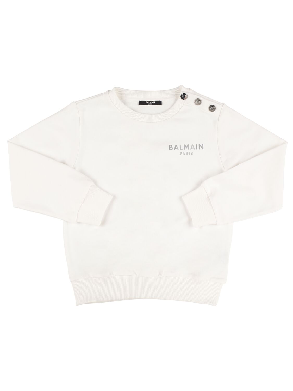 Balmain Kids' Logo Organic Cotton Sweatshirt In 화이트