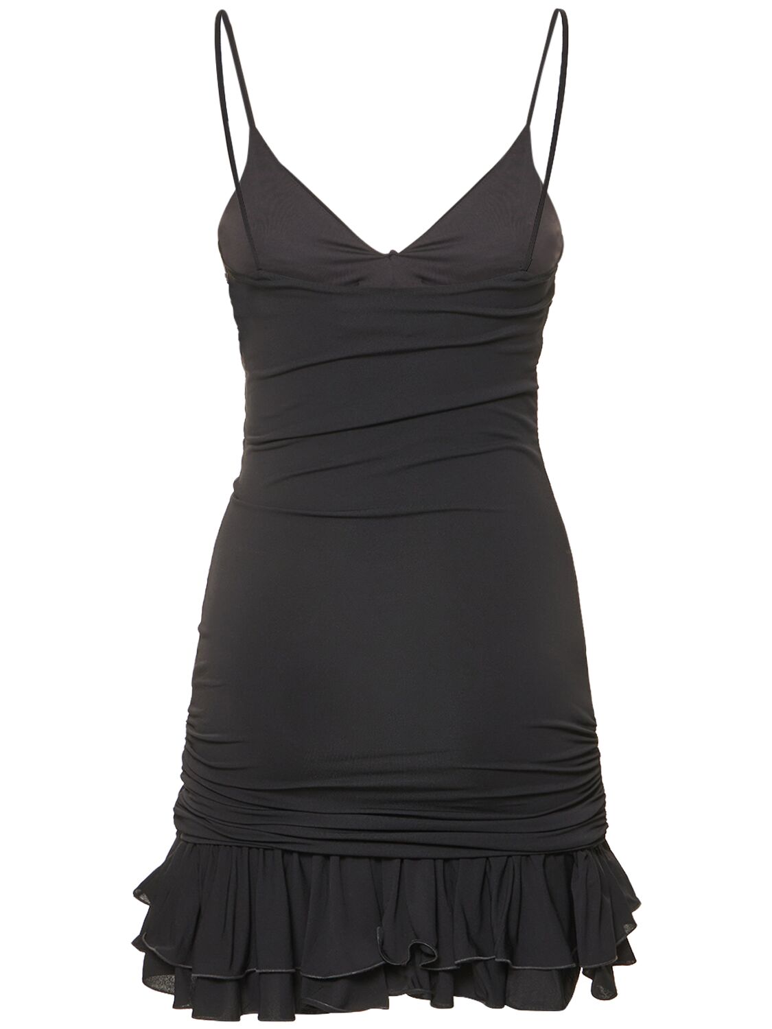 Shop Blumarine Jersey Draped Mini Dress W/rose Appliqué In Black