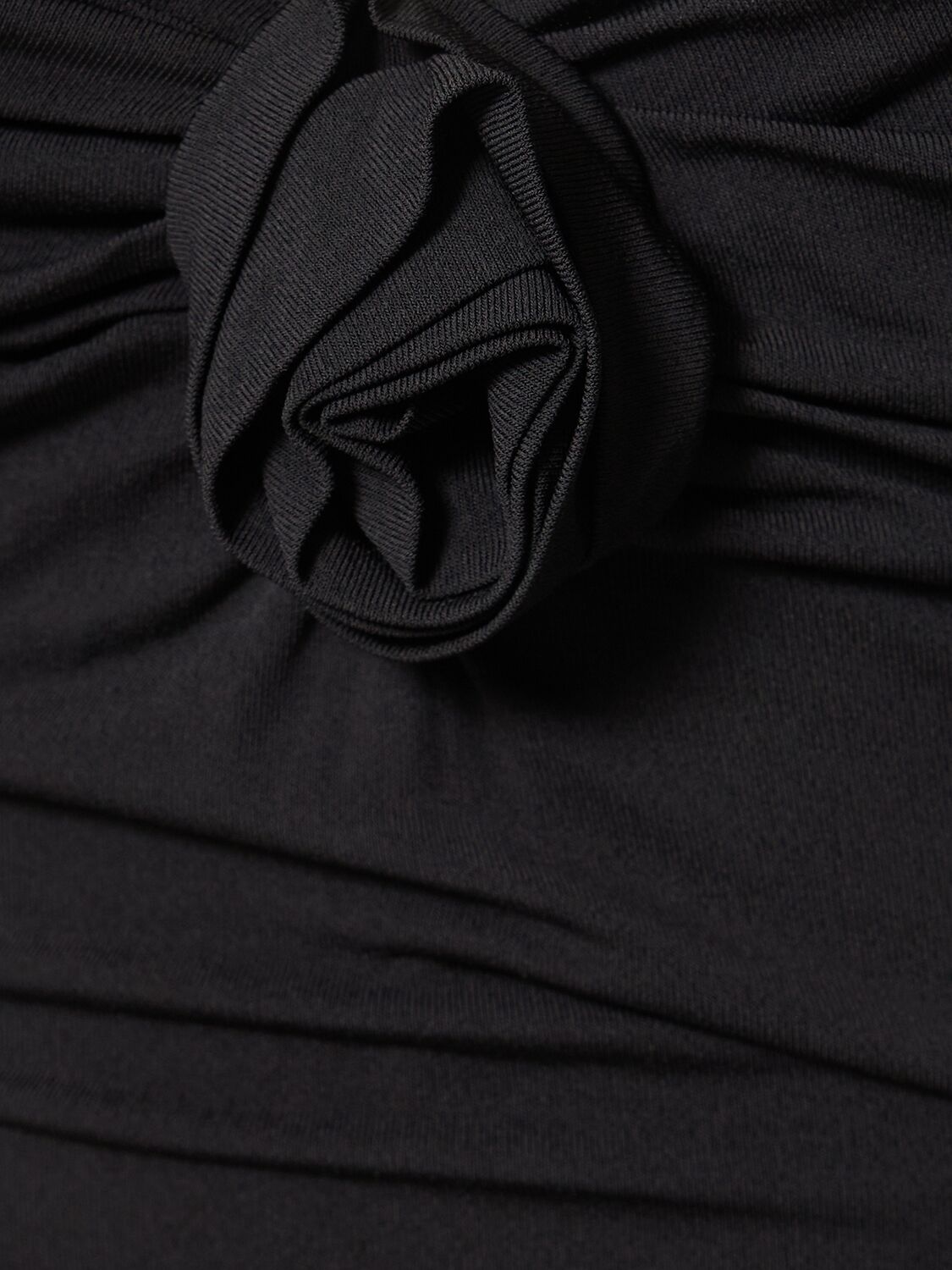 Shop Blumarine Jersey Draped Mini Dress W/rose Appliqué In Black