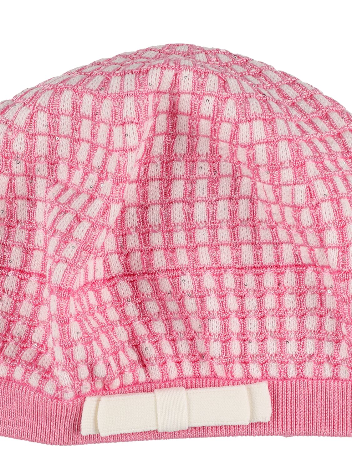 Shop Self-portrait Cotton & Wool Knit Hat In Pink,weiss