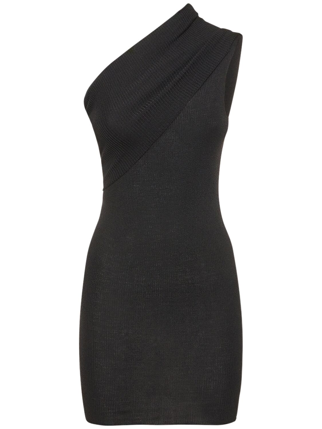 Shop Rick Owens One-shoulder Rib Knit Mini Dress In Black
