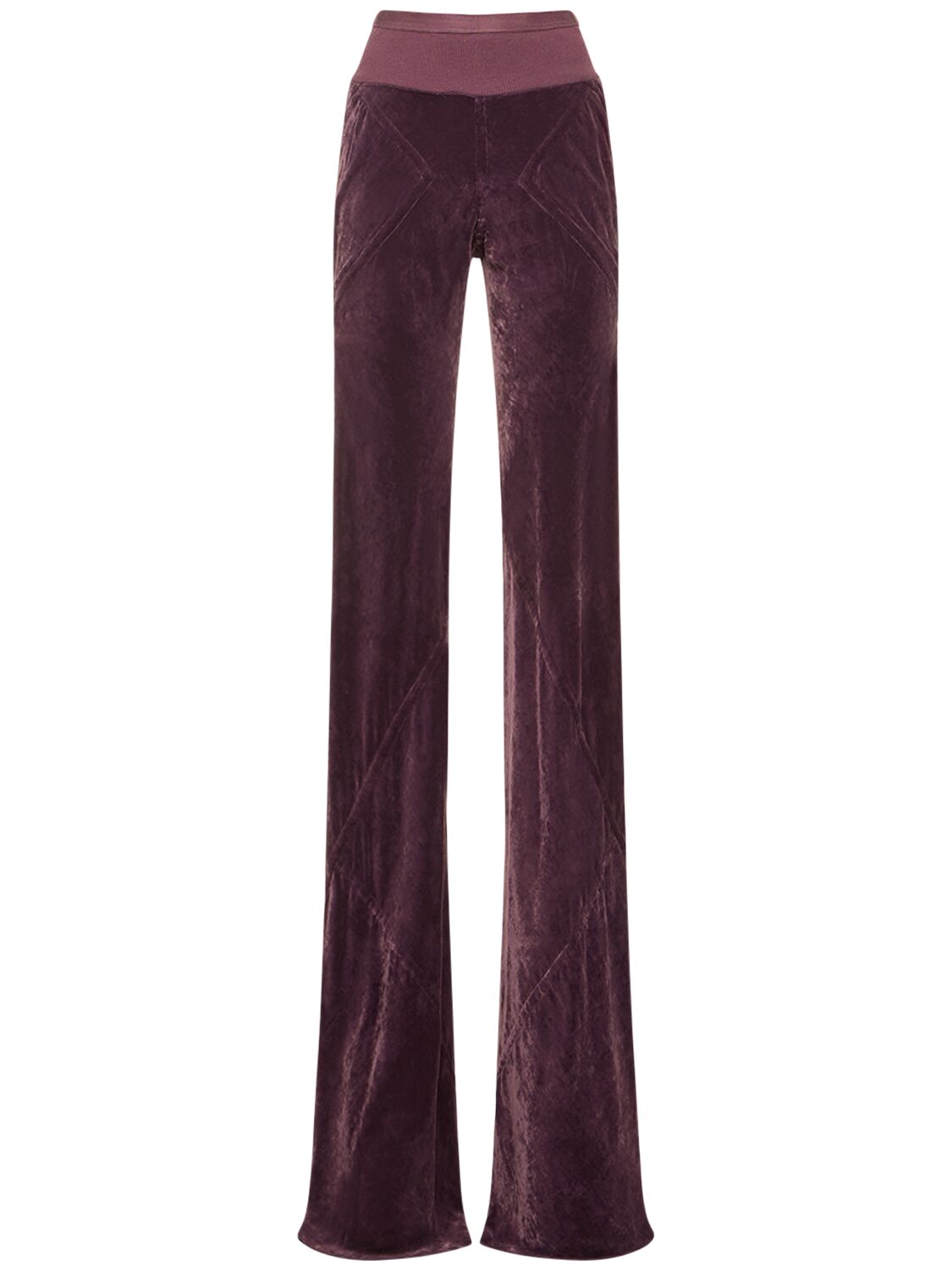 Rick Owens Bias Wide Waistband Velvet Knit Pants In Dark Purple