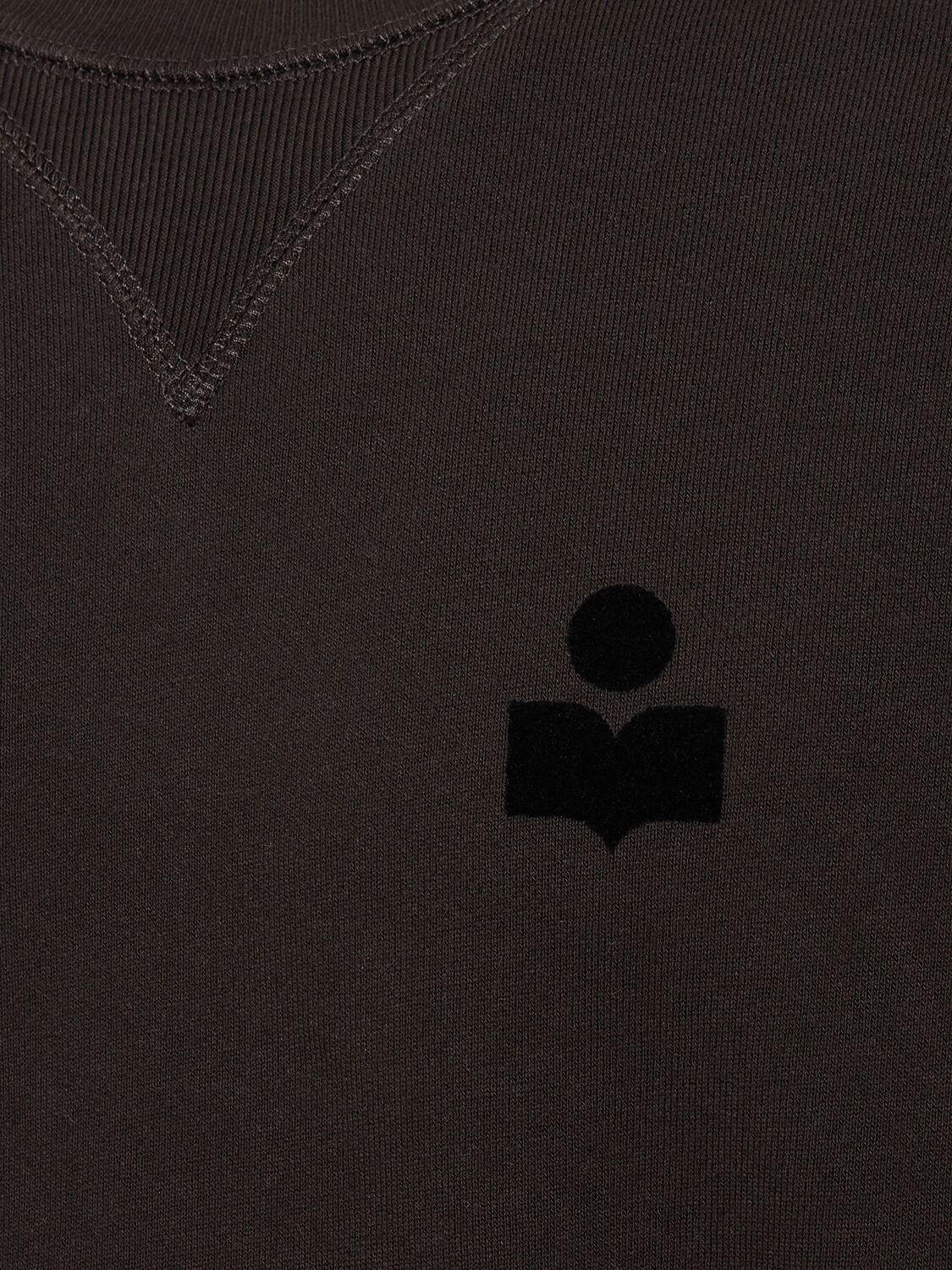 Shop Isabel Marant Flocked Logo Cotton Crewneck Sweatshirt In Black