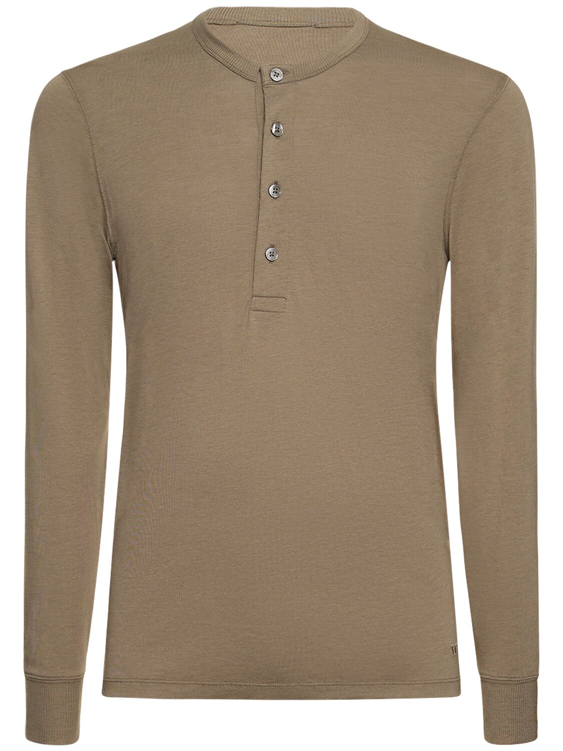 Tom Ford Henley Lyocell Long Sleeve T-shirt In Dark Olive